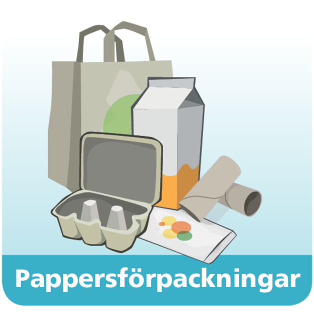 tecknad bild på pappersförpackningar, mjölkkartong, äggkartong, papperskasse