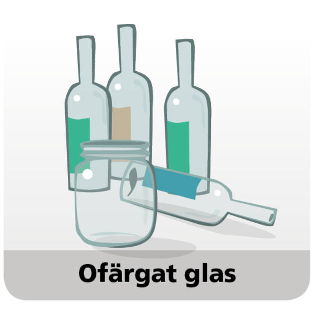 tecknad bild på olika sorters ofärgat glas, flaskor och burkar